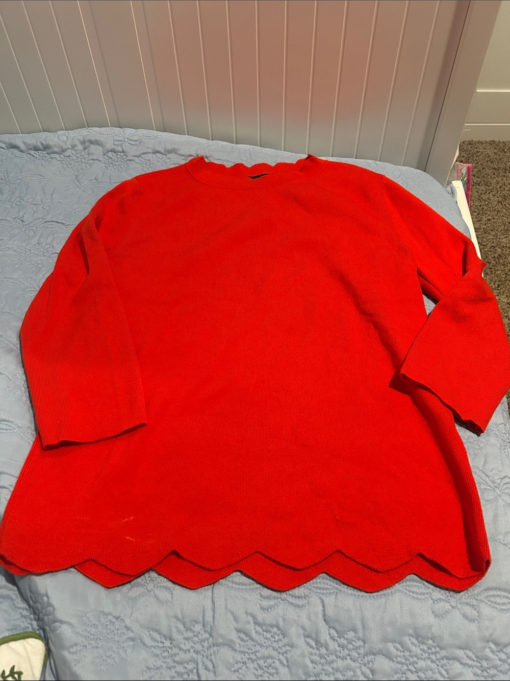 Halogen Red Scalloped Neck Knit Top